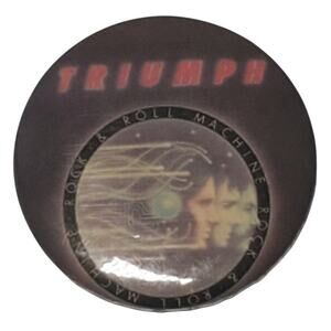 Triumph Rock & Roll Machine Canadian Band Button Pin Vtg 1977 Album Cover